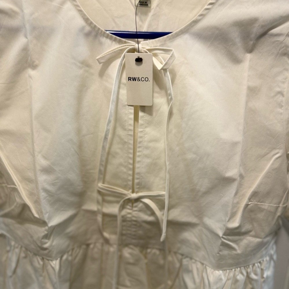 RW&CO White Peplum Blouse | Elbow Sleeve | Front Tie | NWT | Size L - Picture 2 of 5